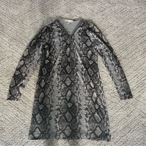 Michael Michael Kors Dress Zipper Front Women Size Large Snakeskin Long Sleeve.